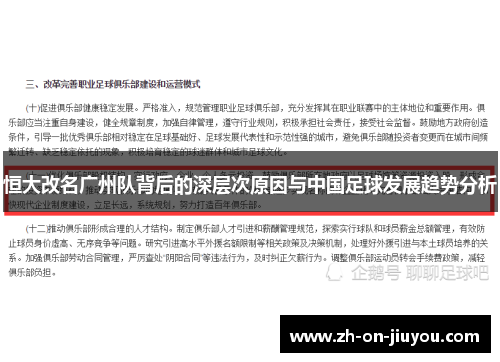 恒大改名广州队背后的深层次原因与中国足球发展趋势分析